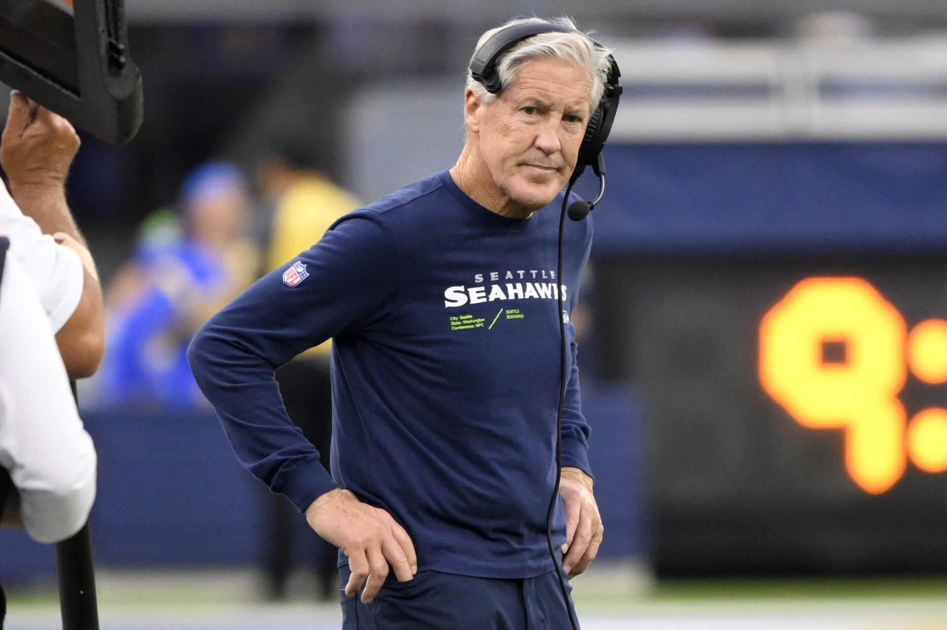 Seattle Seahawks head coach Pete Carroll reacts in the third quarter against the Los Angeles Rams at SoFi Stadium.