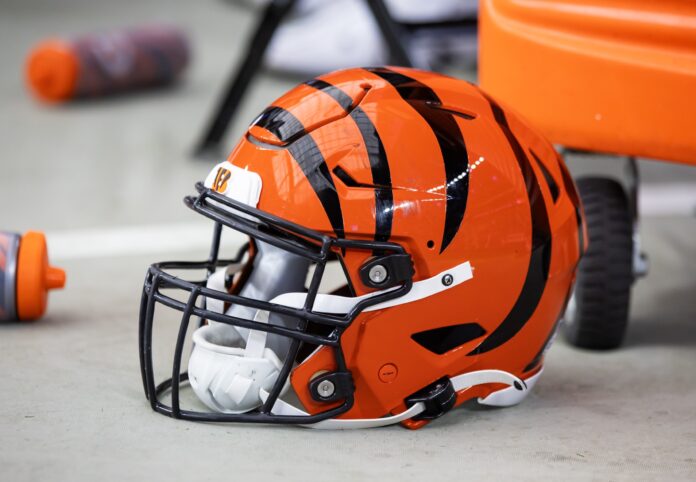 Detailed view of a Cincinnati Bengals helmet at State Farm Stadium.