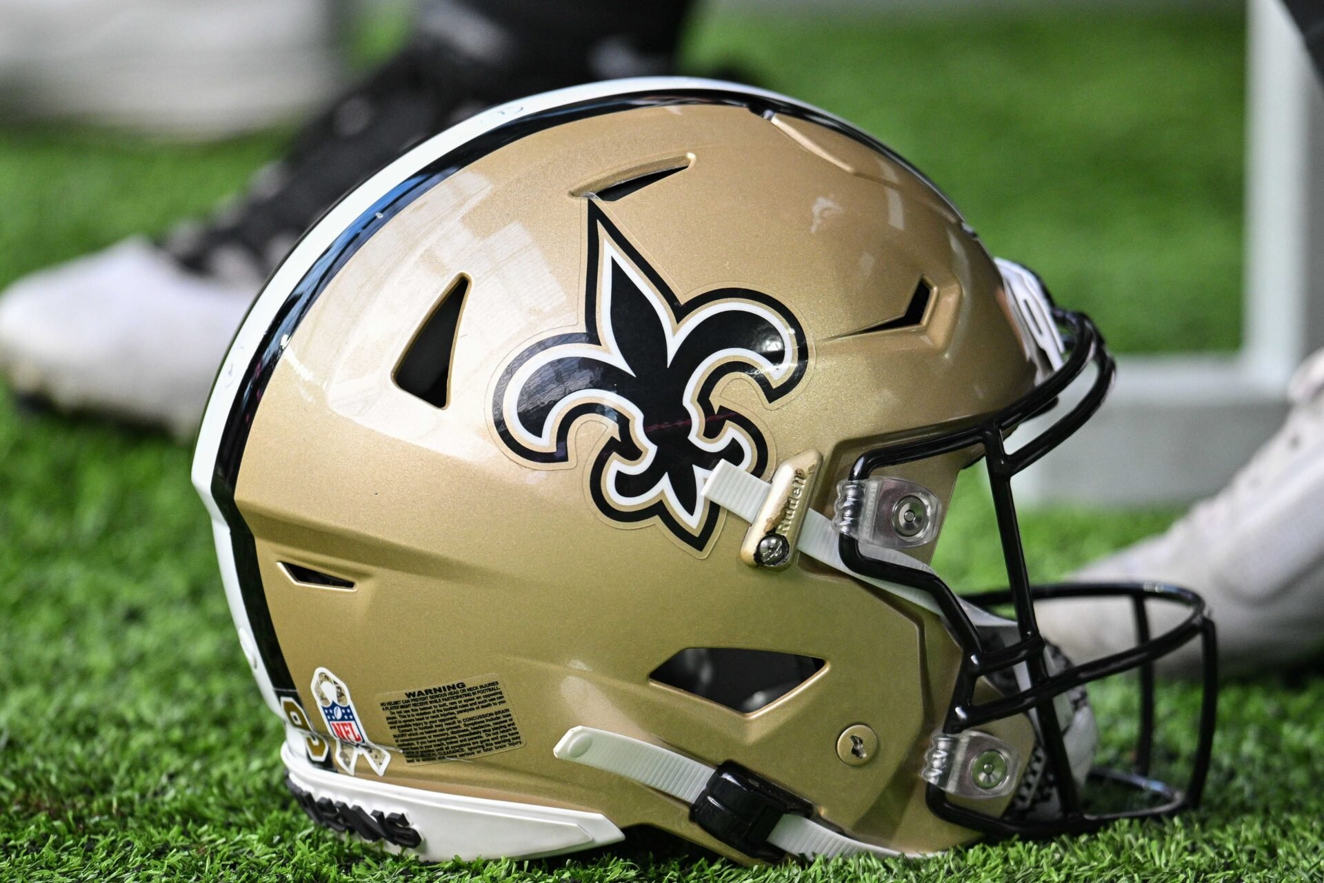 A New Orleans Saints helmet during the game between the Minnesota Vikings and the New Orleans Saints at U.S. Bank Stadium.
