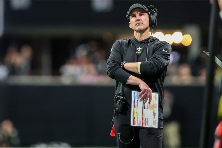 New Orleans Saints head coach Dennis Allen looks on from the sidelines in a game against the Atlanta Falcons.