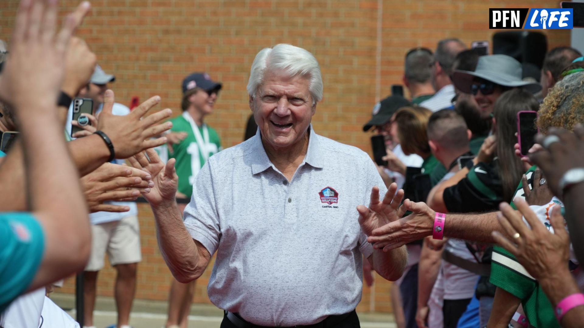 Jimmy Johnson arrives on the red carpet for the 2023 Pro Football Hall of Fame Enshrinement at Tom Benson Hall of Fame Stadium.