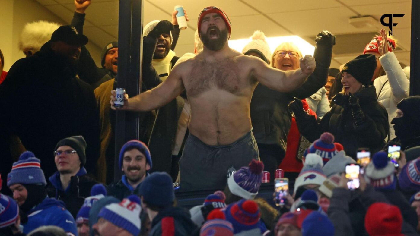 jason kelce super bowl no shirt