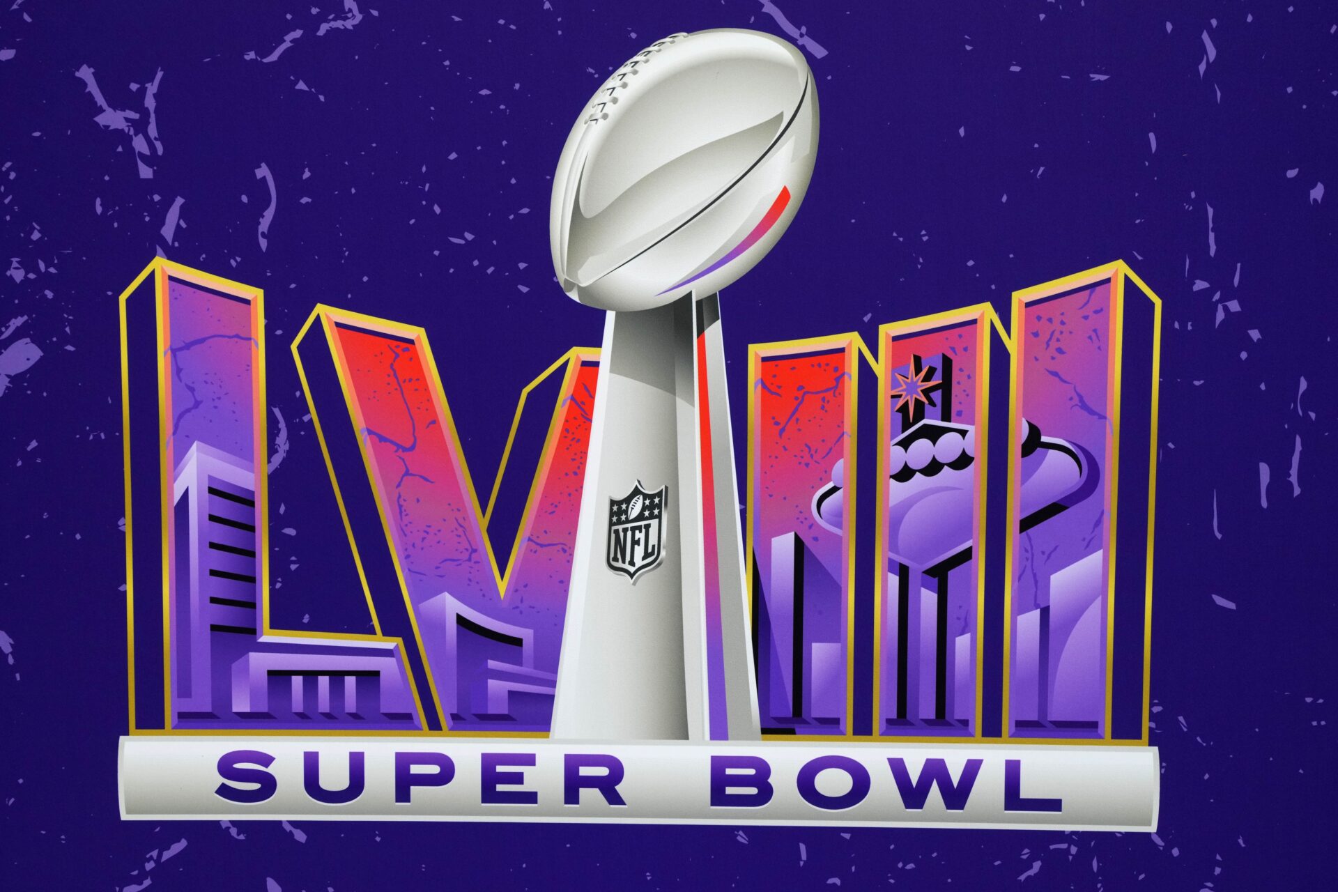 The Super Bowl LVIII logo at the NFL Las Vegas store at Caesar's Palace.