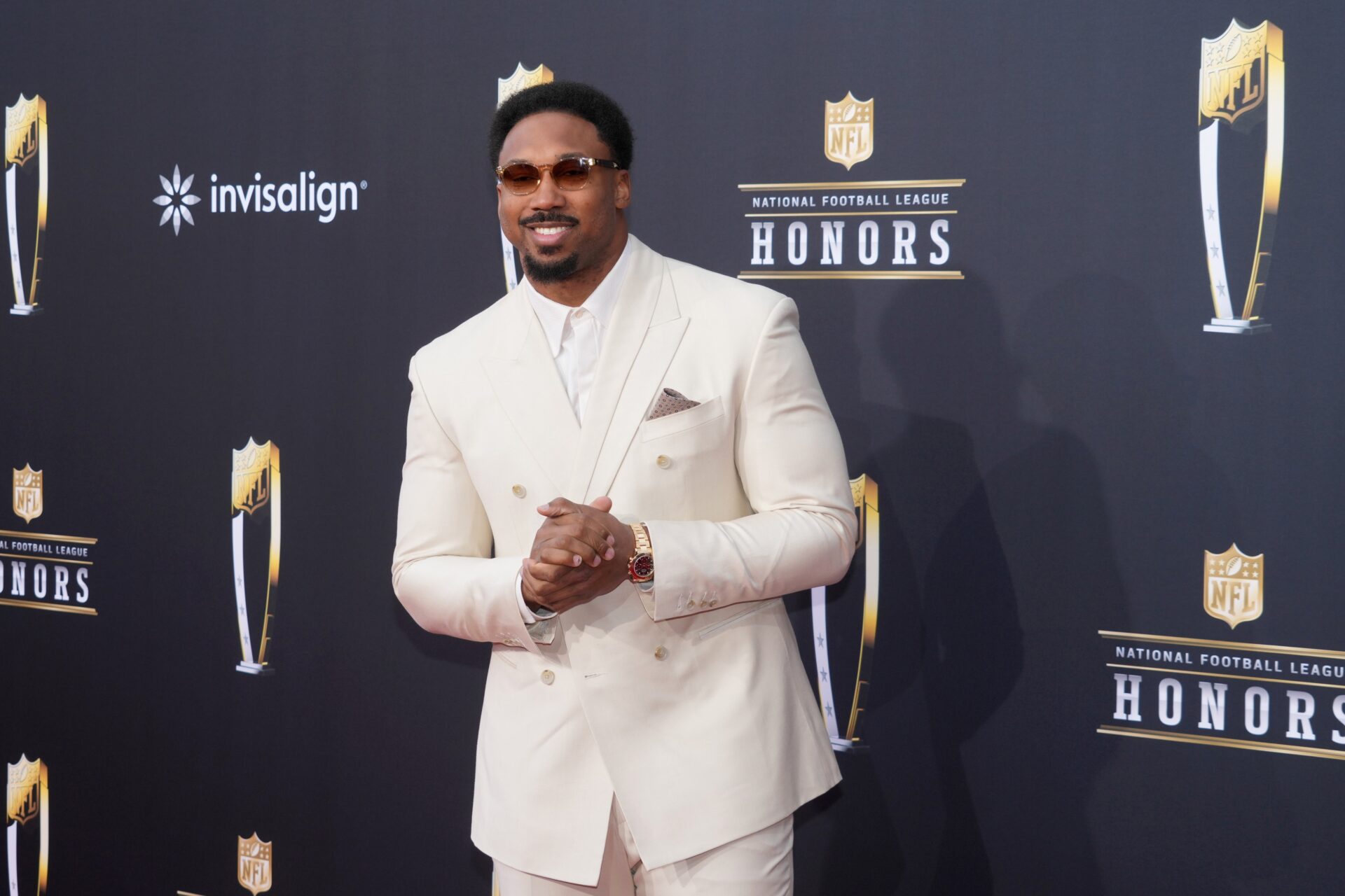 Cleveland Browns defensive end Myles Garrett on the red carpet before the NFL Honors show at Resorts World Theatre.