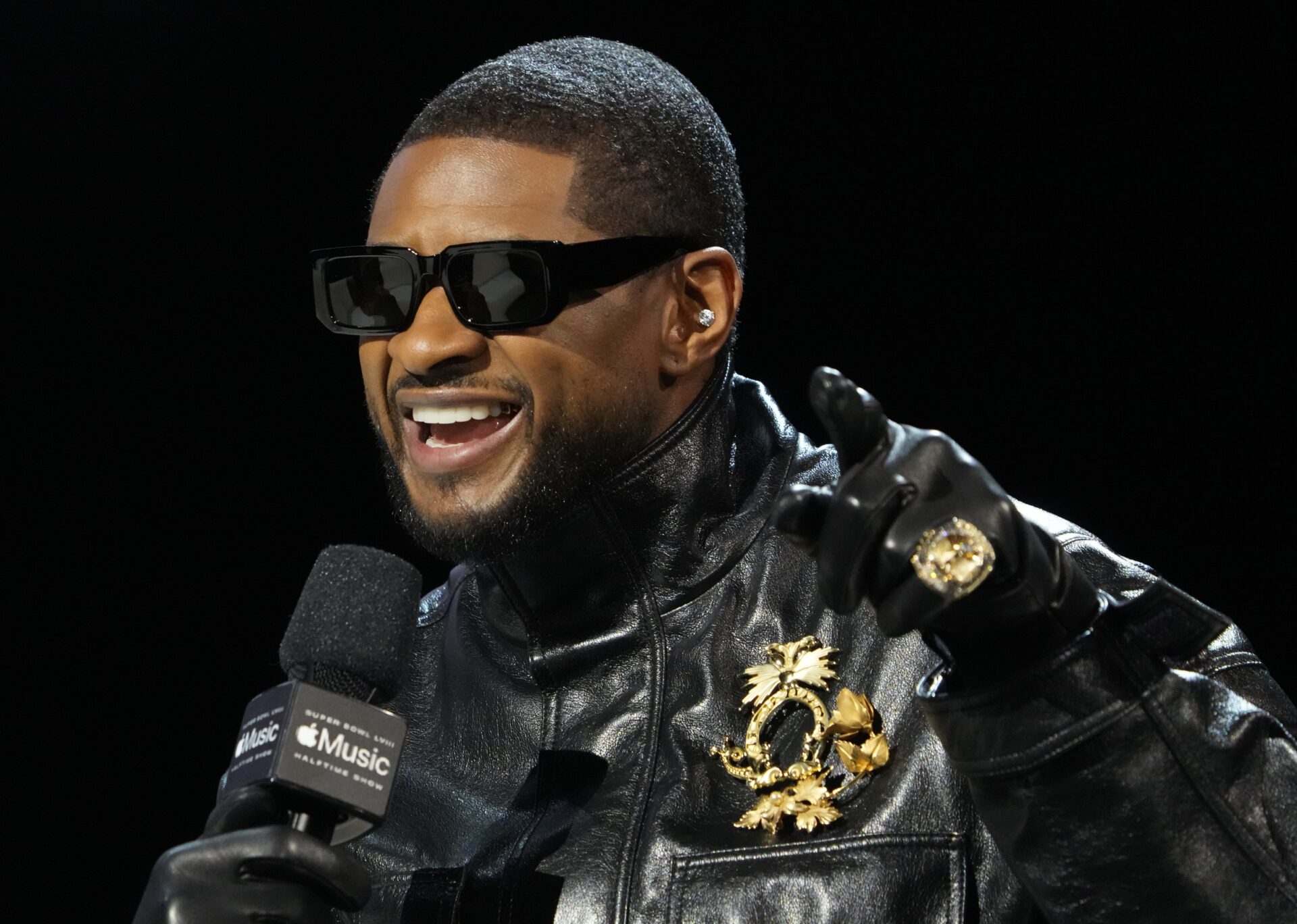Recording artist Usher during the Super Bowl LVIII pregame and halftime show press conference at the Mandalay Bay Convention Center.