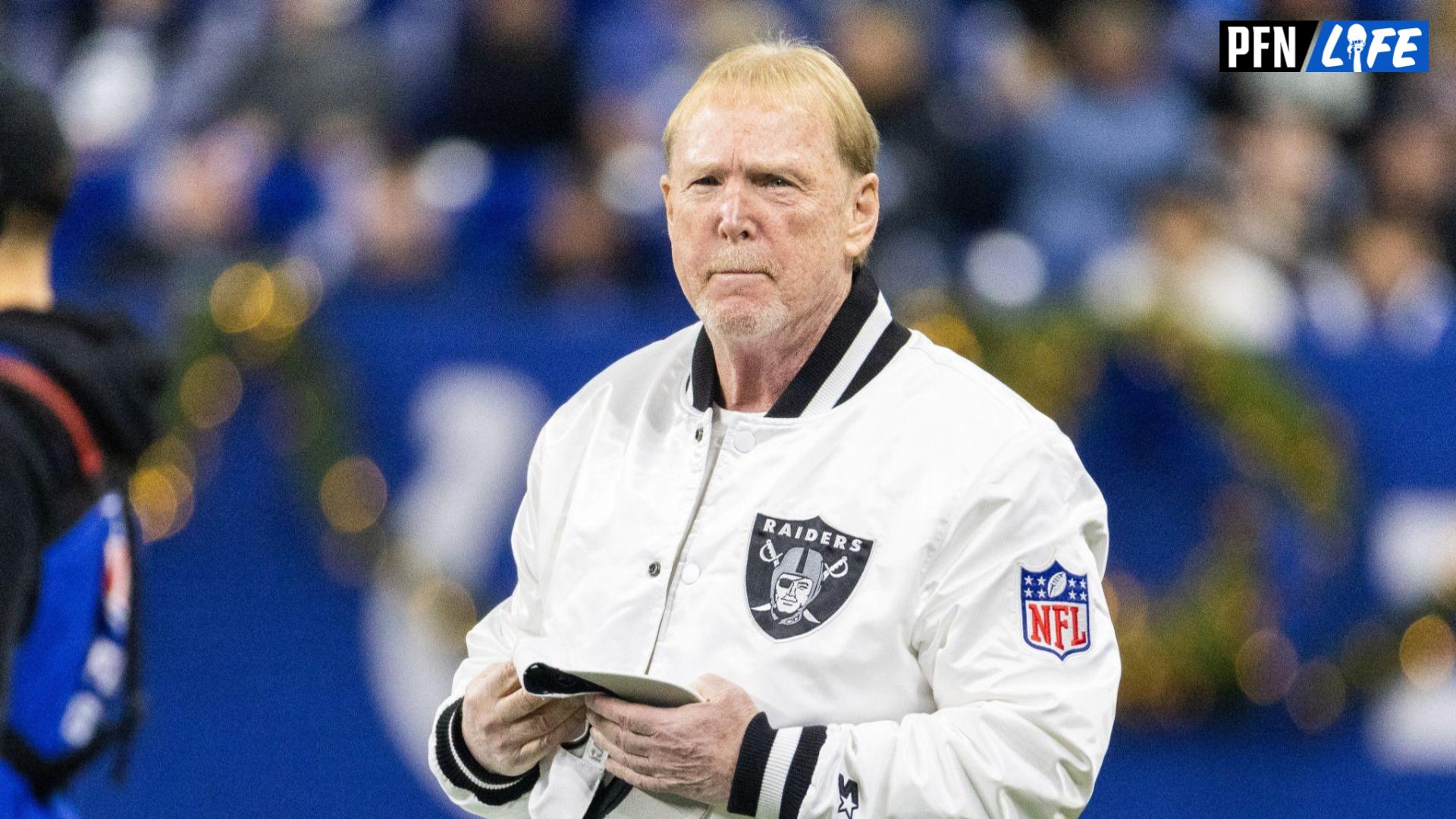 Las Vegas Raiders owner Mark Davis during warmups against the Indianapolis Colts at Lucas Oil Stadium.