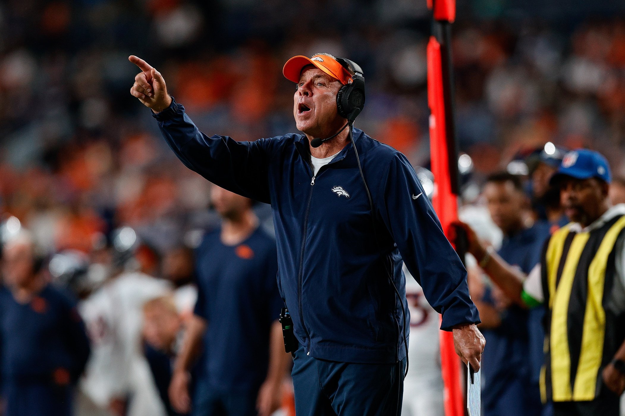 Denver Broncos head coach Sean Payton gestures in the fourth quarter against the Los Angeles Rams at Empower Field at Mile High. Mandatory Credit: Isaiah J. Downing-USA TODAY Sports
