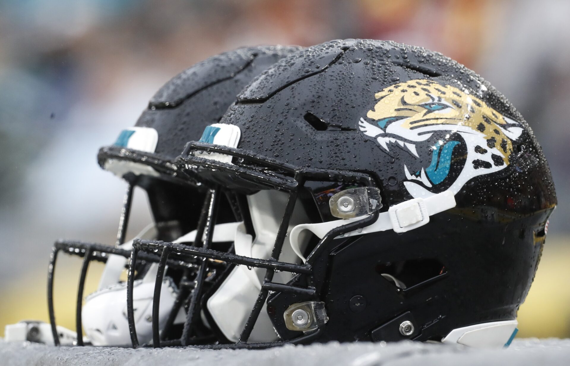 Jacksonville Jaguars helmet on the sidelines against the Pittsburgh Steelers during the fourth quarter at Acrisure Stadium.