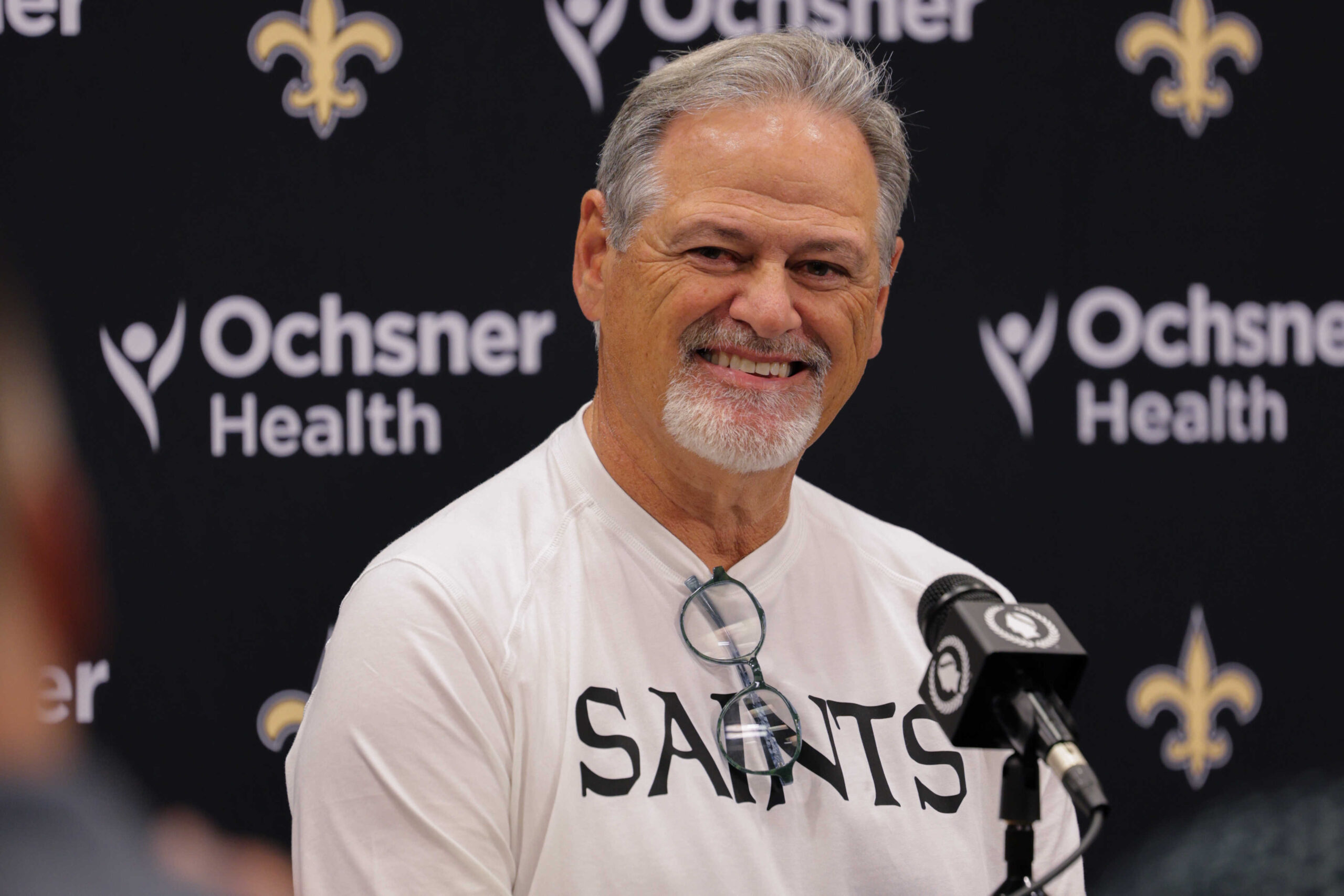 New Orleans Saints general manager Mickey Loomis at training camp press conference at Ochsner Sports Performance Center.