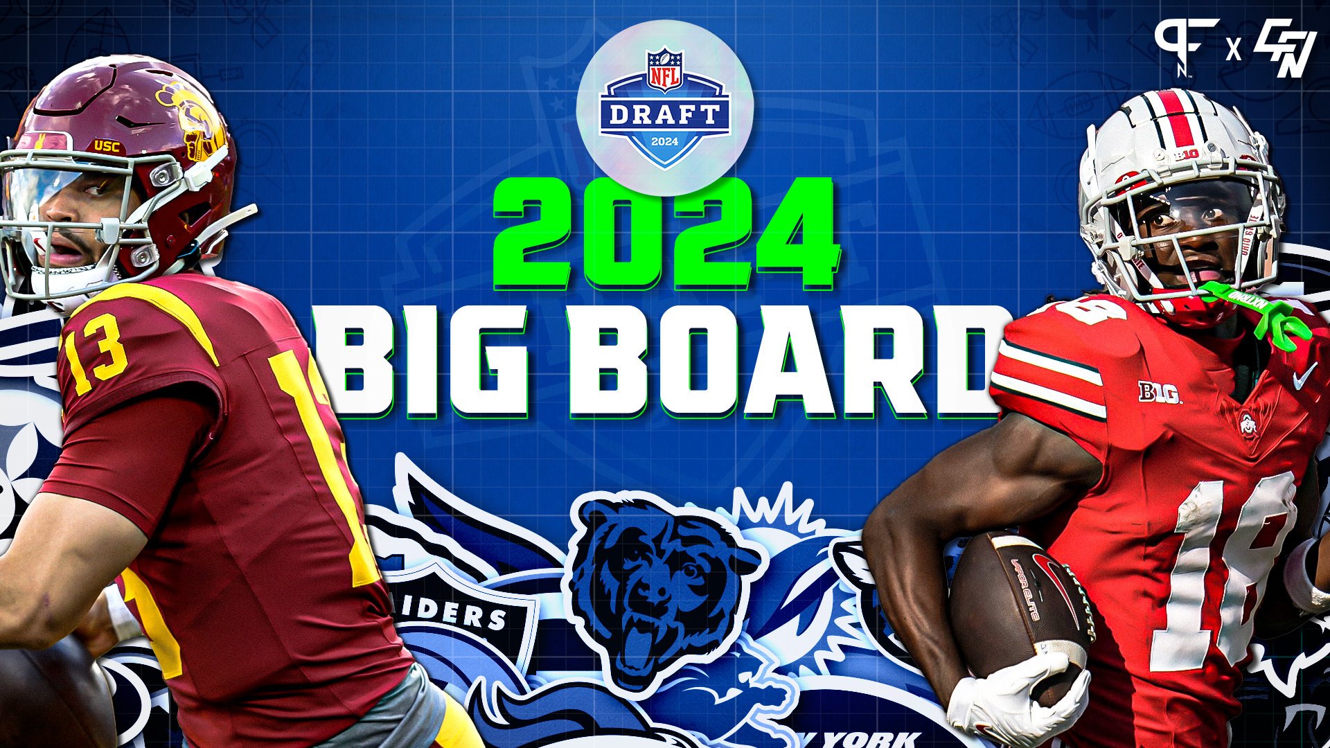 2024 NFL Draft Big Board Drake Maye, Marvin Harrison Jr., and Caleb