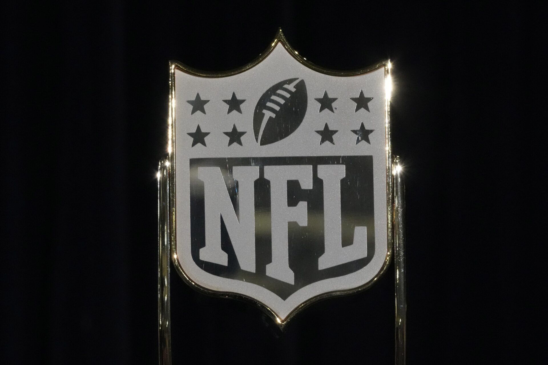 A NFL shield logo at the NFL Honors show at Resorts World Theatre. Mandatory Credit: Kirby Lee-USA TODAY Sports
