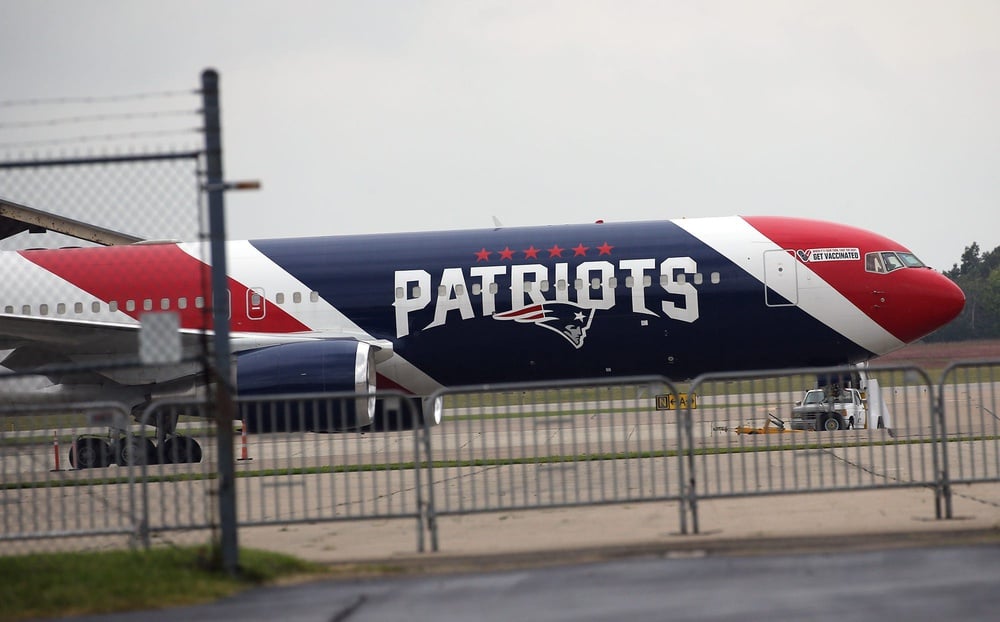 A look at the New England Patriots team plane at Pease Air National Guard Base.